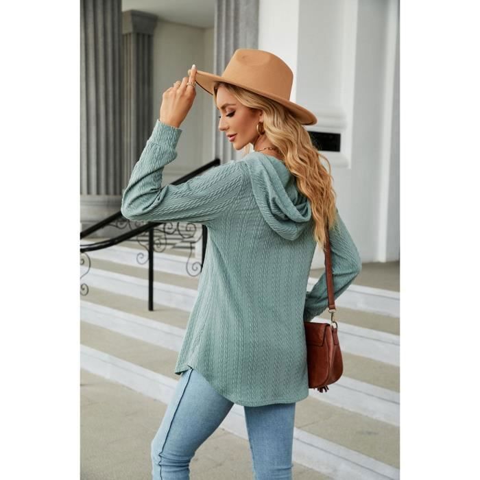 Sweat A Capuche Femme Automne Col V En Tricot INSFITY Gris