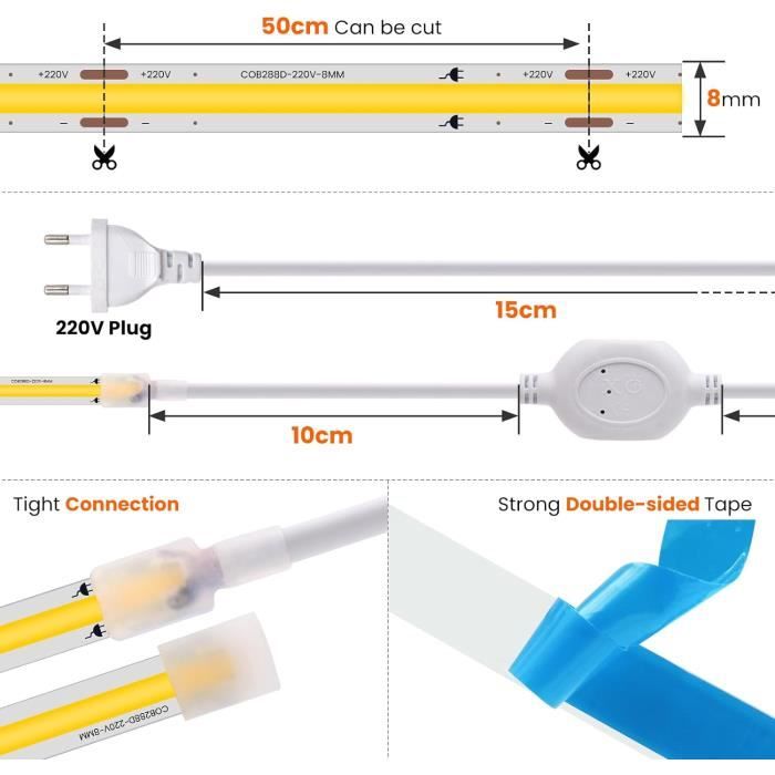SUNBEYOND Ruban LED 25mètre,220v 120leds/m exterieur etanche,Bande Lumineuse Blanc Chaud, Bandeau rubans à led 3200K,décoration de la maison Éclairage, cuisine, jardin, lumière LED avec interrupteur