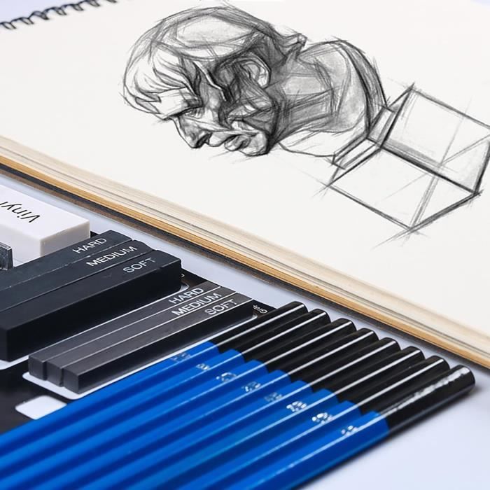Set De Dessin Fusain Et Graphite – 27 Pièces Pour Artistes Débutants Et Confirmés, Boîte Rangement
