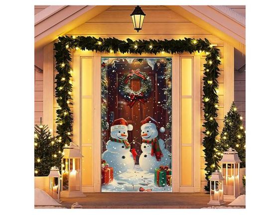Housse de Porte élastique 2024 Noël,Housses de Porte en Tissu