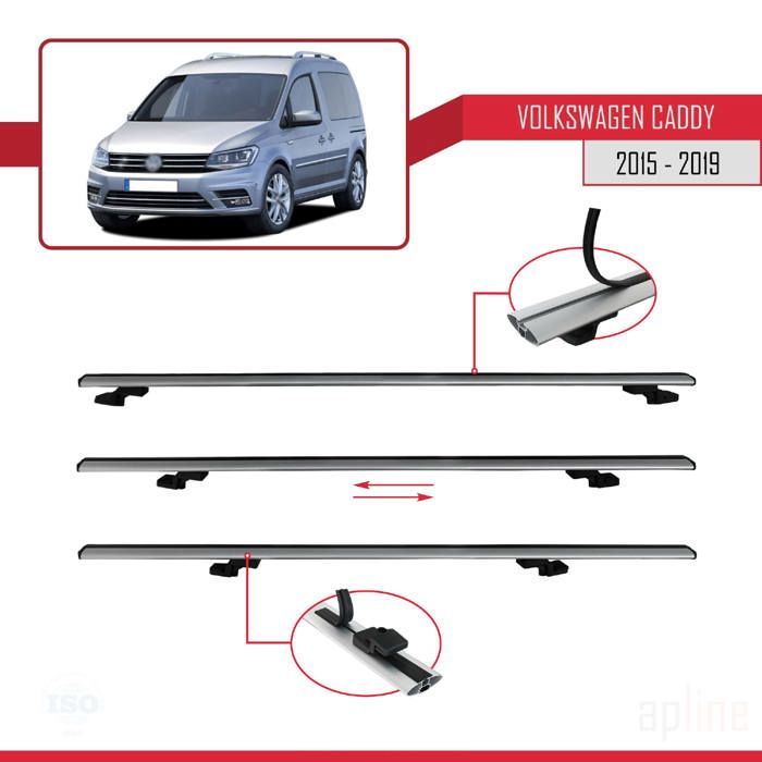 Barres De Toit Aluminium Pour Volkswagen Caddy 3 (2K) 2011-2015 - Modèle Fly, Gris, Charge 75 Kg En Roulant