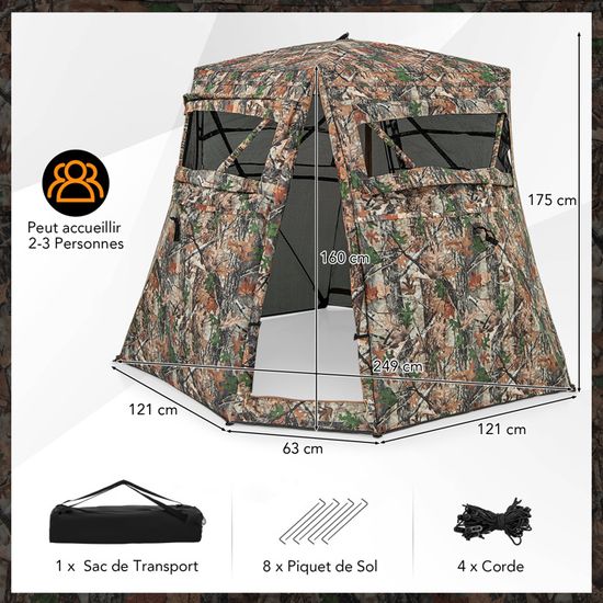 Tente Camouflage Pop-up Transparente à 270° - Pour 2-3 Personnes, étanche, Pour Chasse Et Observation