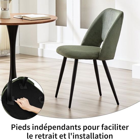 WAFTING Lot de 8 Chaise de Salle à Manger en Velours,Chaise Rembourrée avec Pieds Indépendants,Vert Armée