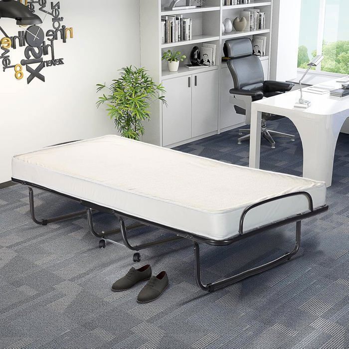 Lit d'Appoint Pliable sur Roulettes 80 x 200 CM Lit Pliant Matelas en Mousse 10 CM 15 Lattes de Lit en Bois Bleu Lit d'Appoint Pliable sur Roulettes 80 x 200 CM Lit Pliant Matelas en Mousse 10 CM 15 Lattes de Lit en Bois Bleu