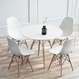 WISS Table Salle à Manger Ronde Design Scandinave pour 2 a 4 Personnes Blanc + 4 Chaise Blanc-0