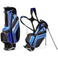 COSTWAY Sac de Golf Léger et Portable avec 5 Compartiments Poches Isothermes 7 Poches Bandoulière Porte-Ombrelle Noir et Bleu-0