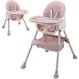 Chaise haute bébé repas SINBIDE - 2 hauteurs réglables - plateau réglable - Ceinture de sécurité ROSE-0