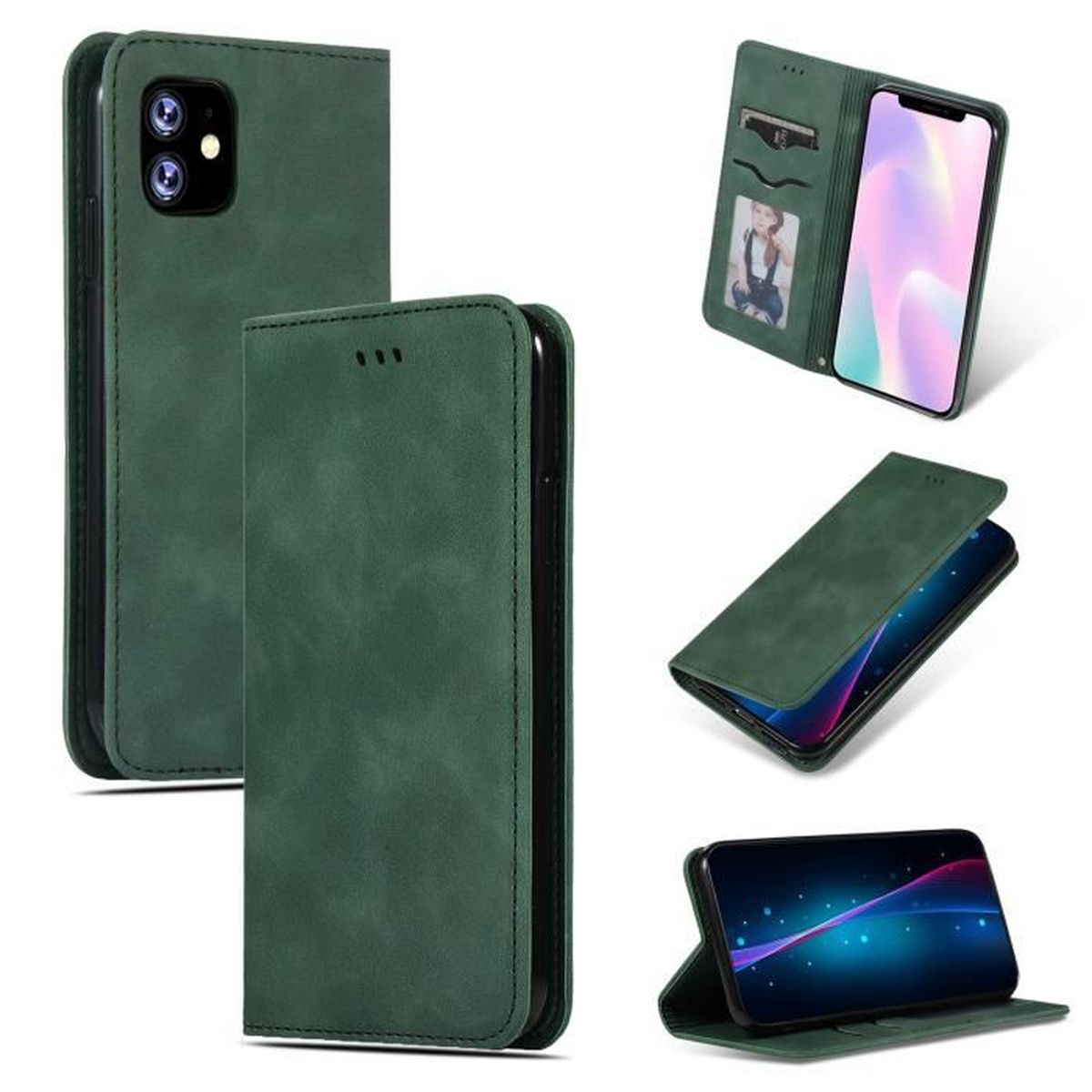 Étui Portefeuille IPhone 11 - Cuir PU, Flip Magnétique, Emplacements Cartes, Support Intégré