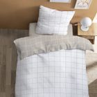 Parure de lit imprimée 100% coton - MATT & ROSE - GREIGE CHECKS - Gris beige - 140x200 + 1 taie 65x65cm