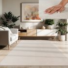 Paco Home Tapis De Salon Poils Ras Lavable Monochrome Style Moderne Crème Crème 140x200 cm