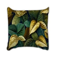 Housses de Coussin carré Feuilles tropicales d'or vert 60x60cm (24 pouces environ) décoration de maison canapé lit
