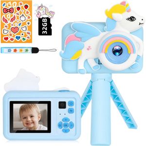 Appareil Photo Pour Enfant - Coque Silicone Bleue, écran, 12 MP, Inclut Carte SD 32 Go - 9