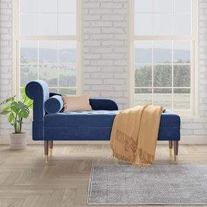 CANAPE RELAXATION Vesgantti Méridienne côté gauche relax salon en velours avec coussin 140,5 x 54 x 76 cm Bleu