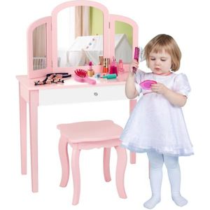 Coiffeuse enfant rose bois avec chaise ✔️ Petite Amélie