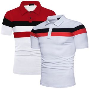 POLO Polo Homme Lot de 2 Été Fashion Couleur Contrasté Polo Manche Courte Casual Marque Luxe T-Shirt Hommes - Rouge-Blanc-Blanc