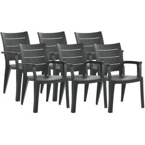 FAUTEUIL JARDIN  Lot de 6 chaises de jardin empilables en résine coloris Gris - Longueur 59 x Profondeur 60 x Hauteur 90 cm