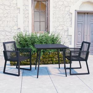 Ensemble table et chaise de jardin Ensemble à dîner d'extérieur 3 pcs Rotin PVC Noir