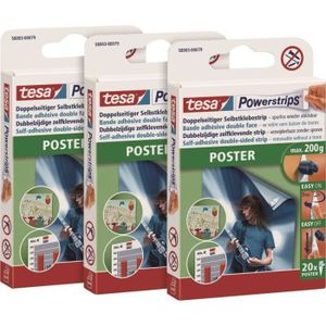 FIXATION PROJECTEUR Tesa Powerstrips POSTER - Languettes Adhésives pour Posters et Affiches - Forme Triangulaire - Maintien Solide jusqu`à