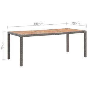 Ensemble table et chaise de jardin Table de jardin Gris 190x90x75cm Résine tressée et acacia XID