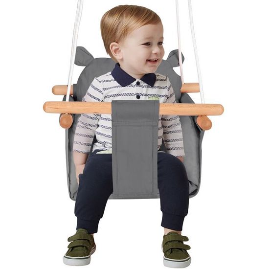 Balançoire 3 En 1 Pour Enfant – Siège Réglable Avec Dossier Et Protection Avant, Corde 2 M, Structure Optionnelle, Intérieur/extérieur, Charge 40 Kg