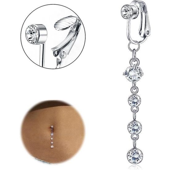 Faux Piercing Nombril JeryWe - Clip Acier Chirurgical Sans Perçage