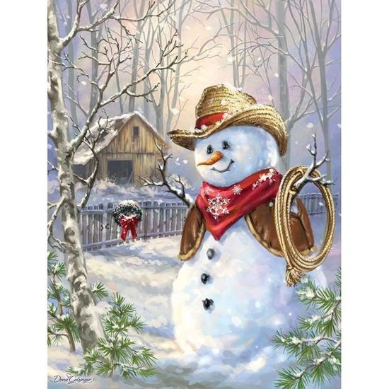 Kit Peinture Diamant 5D Noël - Bonhomme De Neige - DIY Déco Mural 30x40 Cm - Loisir Créatif Adulte