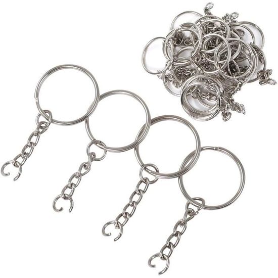 30 Anneaux Porte-clés Redamancy Avec Chainettes - Argentés Pour Bricolage, Bijoux Ou Créations DIY