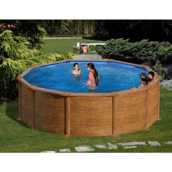 Kit piscine hors sol SICILIA ronde en acier aspect bois - Ø 4,60 x 1,20 m