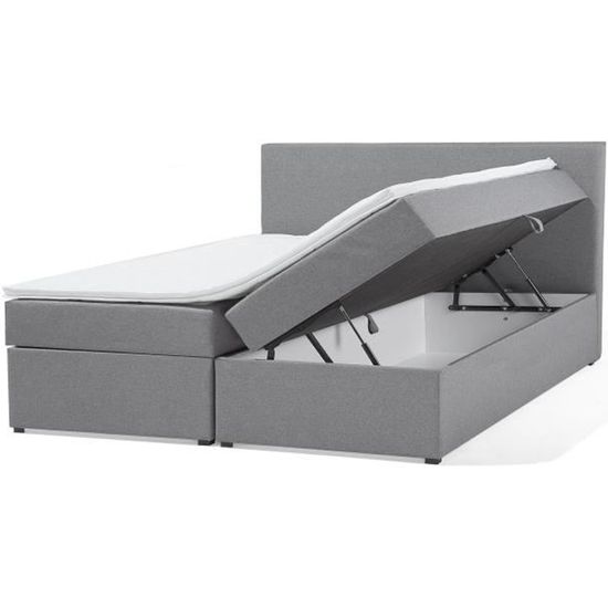 beliani lit boxspring en tissu gris 160 x 200 cm senator cdiscount maison