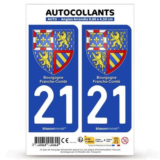 Autocollants Plaque Immatriculation Région Auvergne-Rhône-Alpes - 2 Stickers Vinyle - Résistants Intempéries