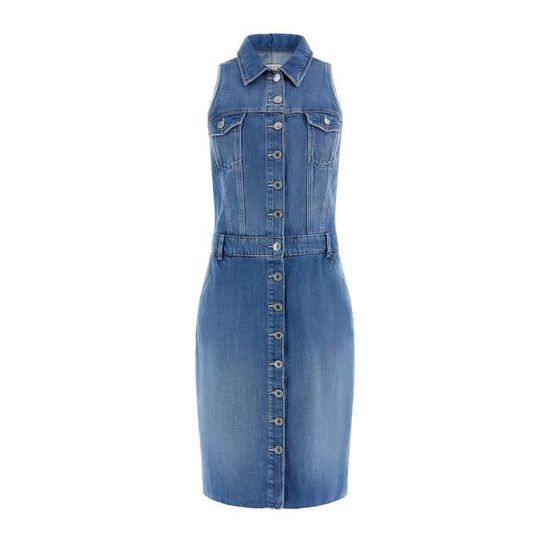 Robe Décontractée Femme PETER JENSEN - Bleu Denim Avec Volants, Sans Manches - Taille XS - Neuve Sans étiquettes