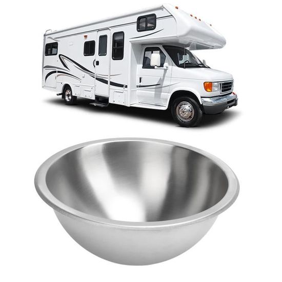 Évier De Cuisine Camping-car Avec Bloc Découper Bambou - Évier Rond Acier Inoxydable 360mm