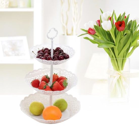 Assiette de fruits blancs à trois niveaux support à dessert Panier de collations pour plateau de  RANGEMENT - CASIER - ETAGERE