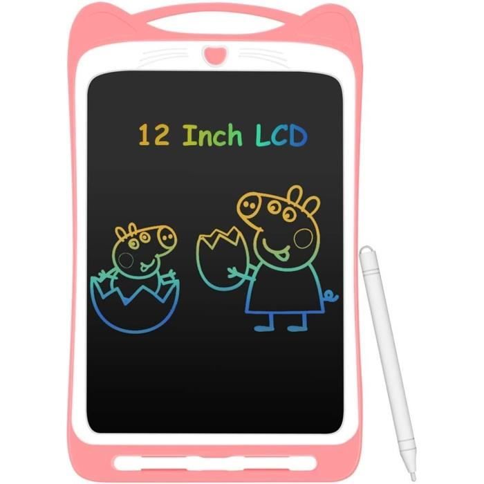 Tablette d'Ecriture LCD Enfant 12” Ardoise Magique Coloré Planche à Dessin avec Stylet Tablette Graphique Effaçable Bouton de