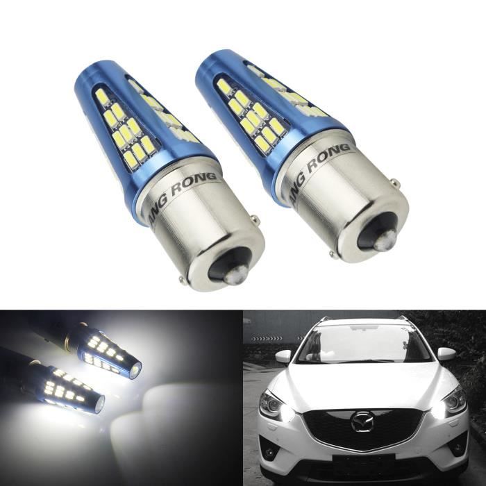 2x P21W 1156 BA15S LED Ampoules 48 SMD Blanc 6000k Feux de Jour et Recul Arrière 12v