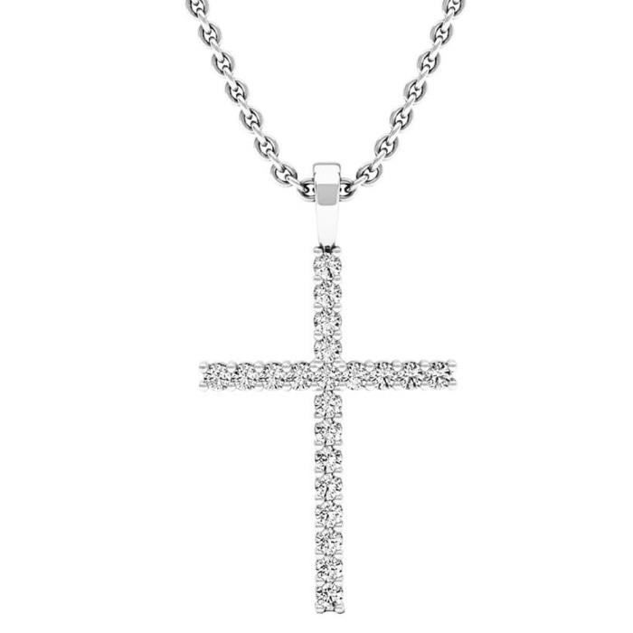 Chaine De Cou Vendue Seule CNPEH Femmes 0,30 Carat (CTW) 14k ronde de diamants en or Pendentif croix 1/3 Ct (argent chaînette inclus