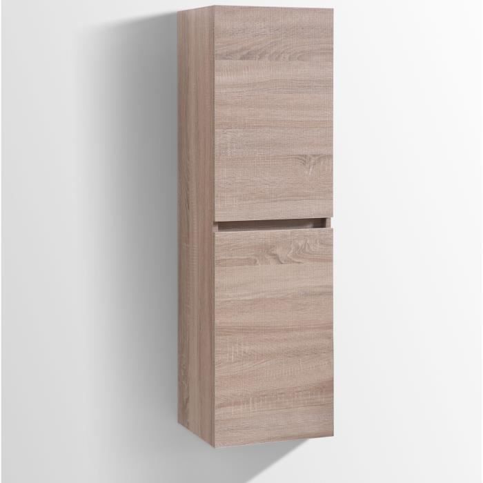 Colonne de salle de bain 2 portes L35cm x P30cm x H120cm - Finition Bois Effet Chêne Naturel - à monter