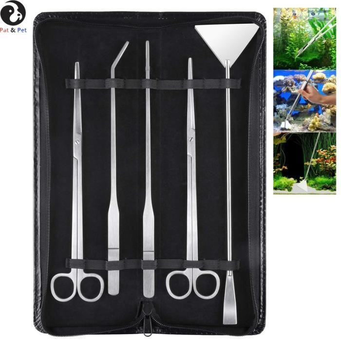 Aquarium,Kit d'outils d'aquarium Pincettes longues en acier inoxydable 5 en 1 spatule à ciseaux, réservoir d'aquarium - Type Argent