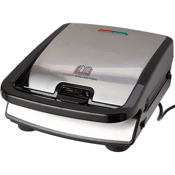 Tefal SW852D Snack Collection, Plaques Gaufres et Croque monsieur incluses, 2 Plaques Interchangeables, Noir/Acier Inoxydable, 700 W