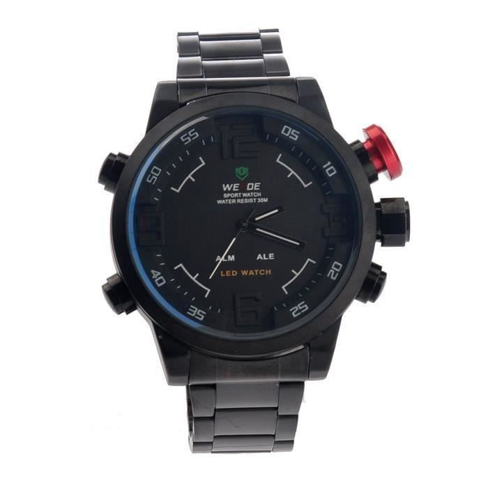 Dual Time Sport Quartz numérique Montre LED de Weide WH-2309 étanche Hommes avec Date - Semaine - alarme (noir + blanc)