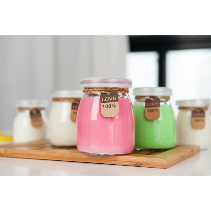 Lot de 9 Pots de Yaourts Bocal en Verre avec Couvercles, Idéal pour Mousse aux Chocolat Crèmes Desserts Yaourts - 200ML