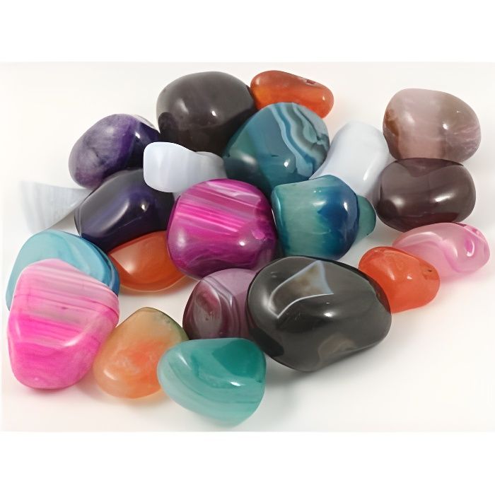 Lot de 200gr de Pierres roulées en Mélange mix d'Agates agathe bleu noir rose