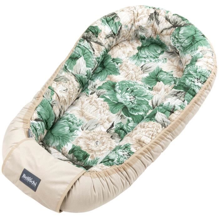 Bellochi Reducteur de Lit Bebe Cale Bebe pour Lit Cocon Bebe - Coton et Velours OEKO-TEX 90x60cm - Nid de Bebe - Beige Peony Secret