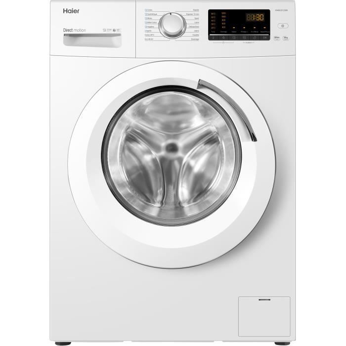 Lave-linge hublot HAIER HW80-B1239N-FR - 8 kg - Moteur direct motion - Vapeur - Classe A - Traitement anti-bactérien - Blanc