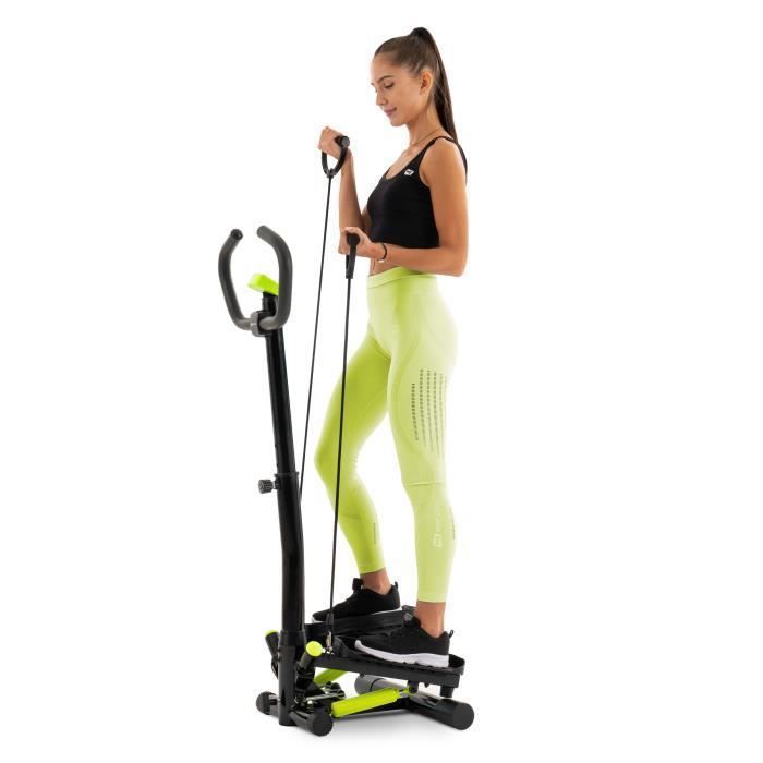Stepper Rotatif HS-055S Noble – Guidon avec Cordes élastiques – Compteur électronique – Hauteur réglable – Max. 100 kg. (Noir/Lime)