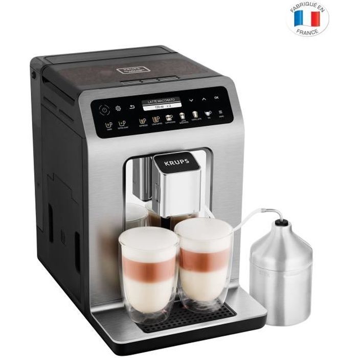 KRUPS - Cafetière 4132 - Expresso avec broyeur Evidence plus Titane - Pot à lait Inox - 1450W - 15 bars - Réservoir d'eau 2.3L