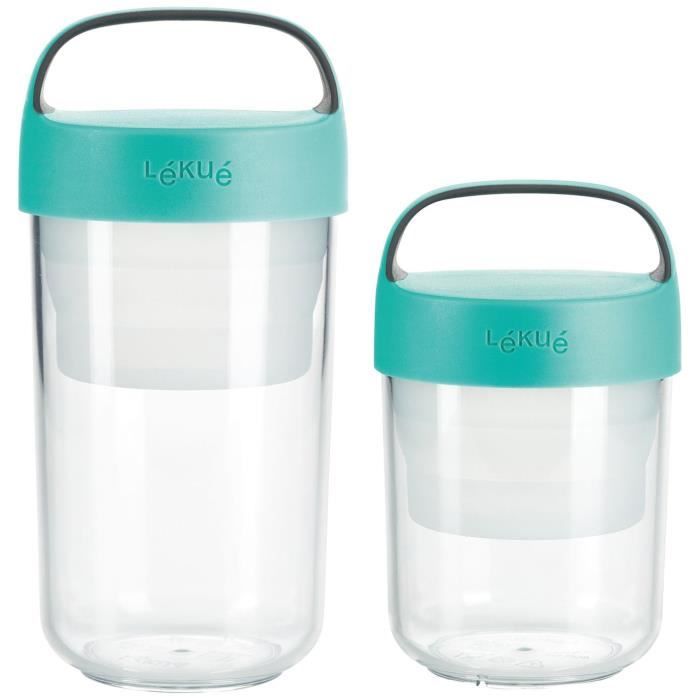 LEKUE Lot de 2 Boites repas Jar to go - 400 ml et 600 ml - Bleu turquoise