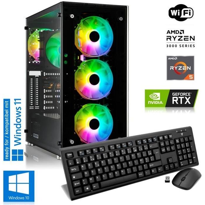 MEMORY PC Gamer - AMD Ryzen 5 3600 6x 3,6 GHz -12Go GeForce RTX 3060 - 16Go DDR4 - 240 Go + 1000 Go HDD - Win 10 Pro