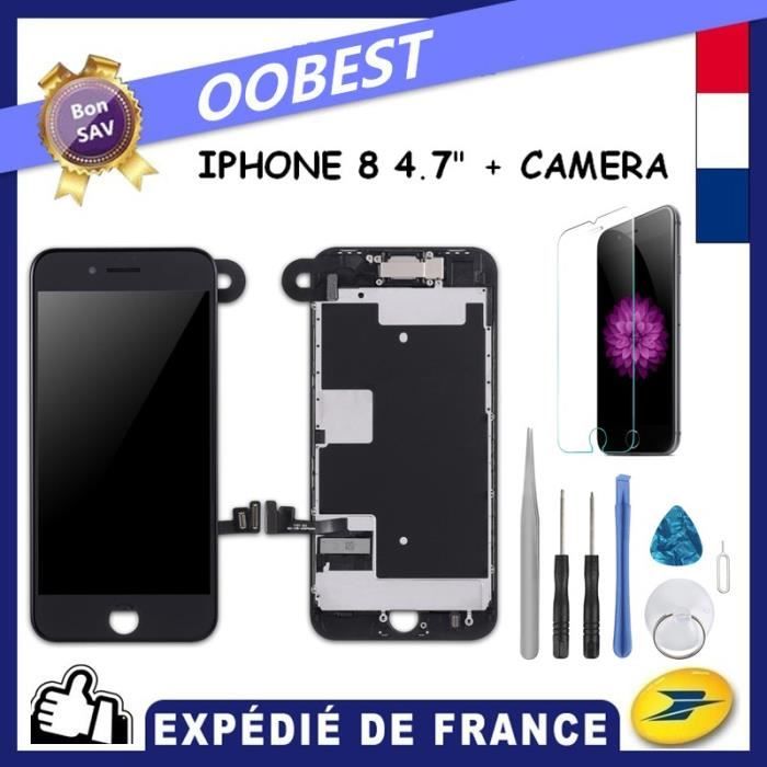 ECRAN IPHONE 8 LCD NOIR 4.7 + CAMERA + VITRE TACTILE CHASSIS (Envoie sous 24H de FR)