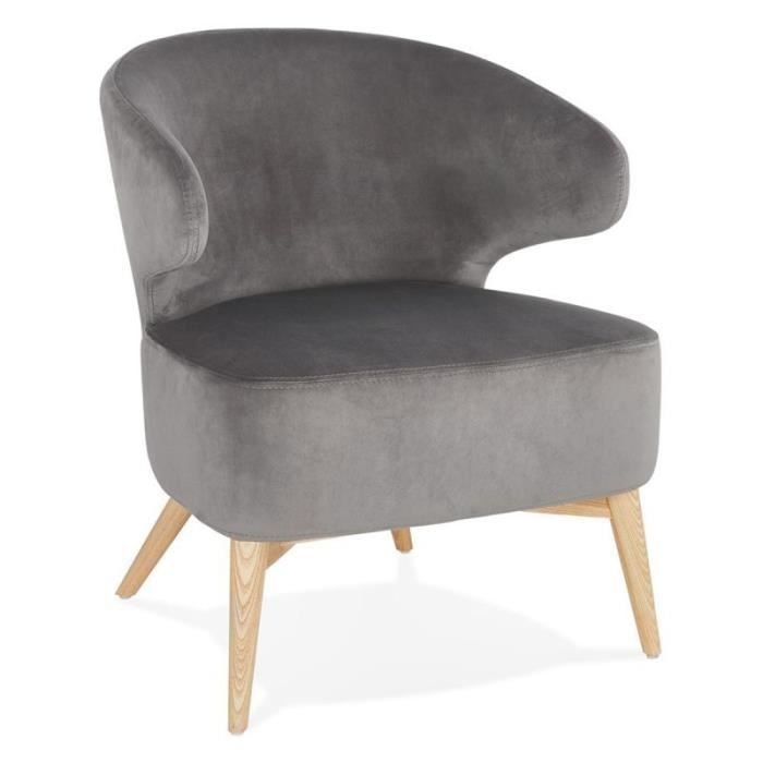 Fauteuil Vintage Velours -poma- 72cm Gris & Naturel - Paris Prix